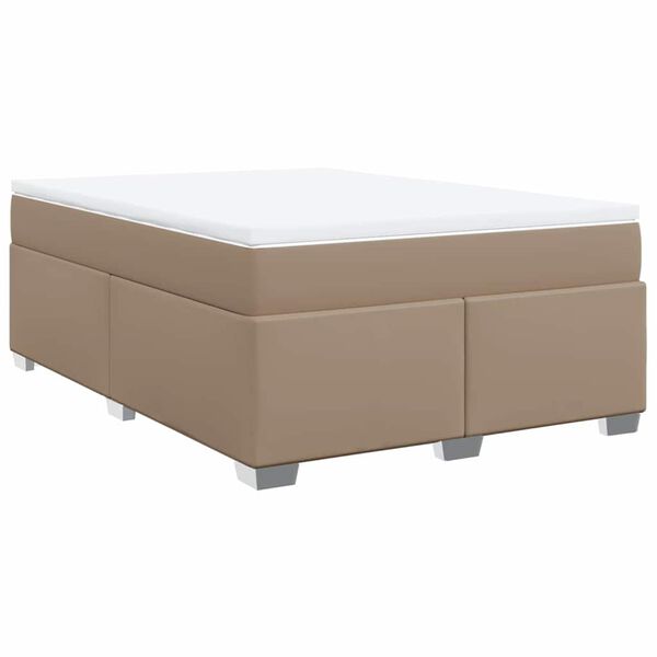 vidaXL Pat box spring cu saltea, cappuccino, 140x190cm piele ecologică