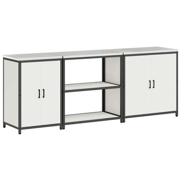 vidaXL Set de depozitare pentru bucătărie cu raft 3 pcs Alb Oțel