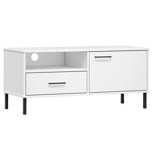 vidaXL Comodă TV cu picioare metalice &bdquo;OSLO&rdquo;, alb, lemn masiv pin