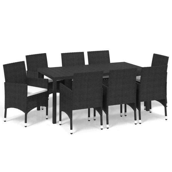 vidaXL Set mobilier de grădină cu perne, 9 piese, negru, poliratan