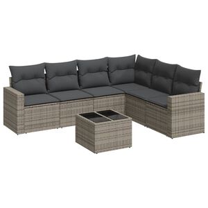 vidaXL Set canapele de grădină, 7 piese, cu perne, gri, poliratan