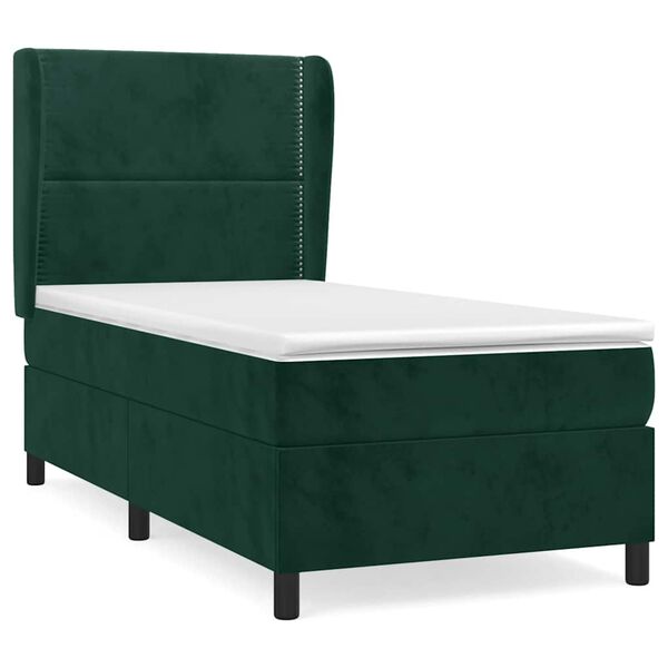 vidaXL Pat box spring cu saltea, verde închis, 100x200 cm, catifea