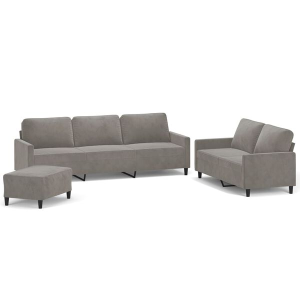 vidaXL Set de canapele cu perne, 3 piese, gri deschis, catifea