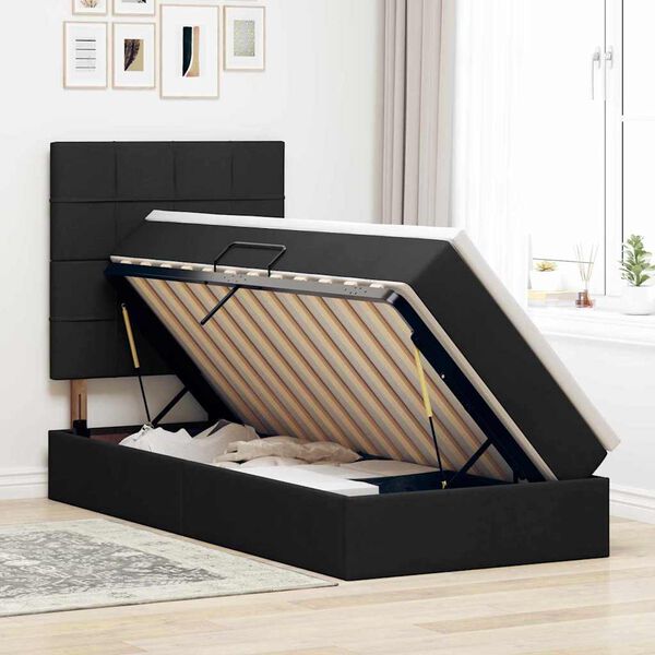 vidaXL Pat cu saltea și LED cu saltea Negru 90 x 190 cm Poliester