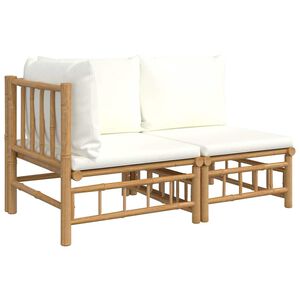 vidaXL Set mobilier de grădină cu perne alb crem, 2 piese, bambus
