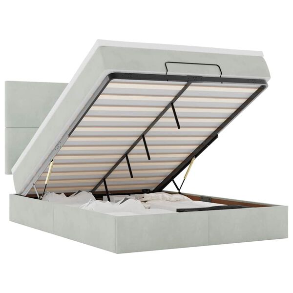 vidaXL Cadru de pat otoman cu saltele Gri deschis 140x200cm catifea
