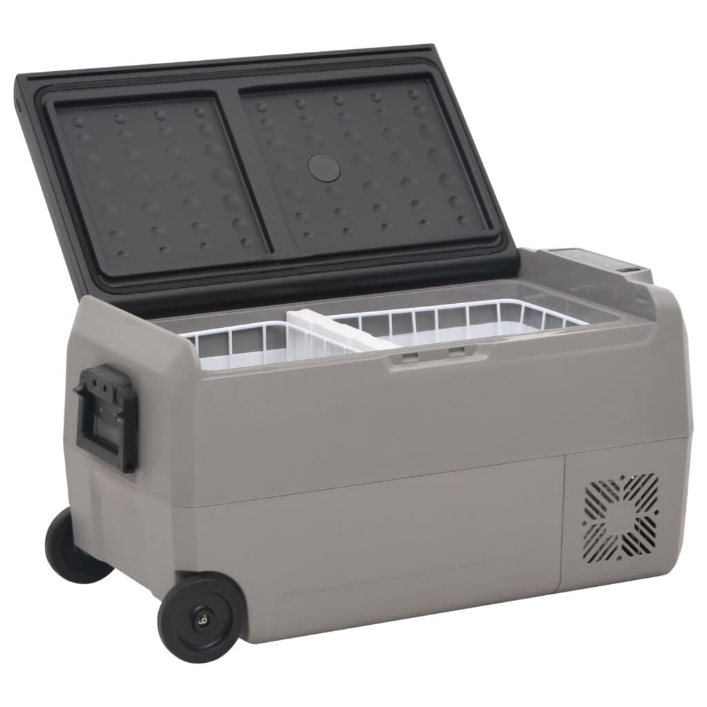 MAHF XXL グレー vidaXL Ladă frigorifică cu roată și adaptor, negru&gri, 60 L, PP