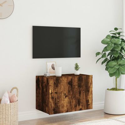 vidaXL Comodă TV de perete cu lumini LED, stejar fumuriu, 60x35x41 cm