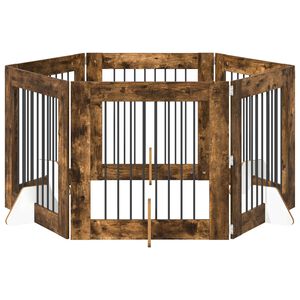 vidaXL Poartă pentru c&acirc;ini cu suporturi 6 pcs Stejar fumuriu
