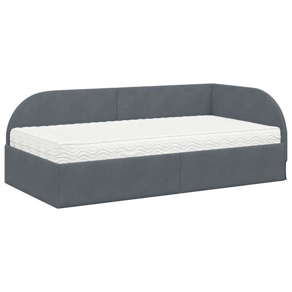 vidaXL Cadru de pat colțar cu saltea cu headboard 2 pcs Gri Catifea