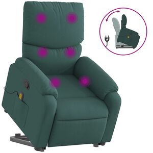 vidaXL Fotoliu rabatabil de masaj, cu ridicare, verde &icirc;nchis, textil