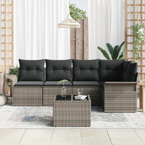 vidaXL Set de canapele pentru grădină cu pernă 6 pcs Gri Rattan poli