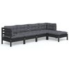 vidaXL Set mobilier grădină cu perne, 5 piese, negru, lemn de pin