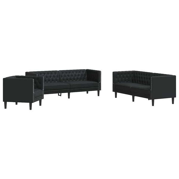 vidaXL Canapea pentru living 3 pcs Negru 194 x 74,5 x 70,5 cm