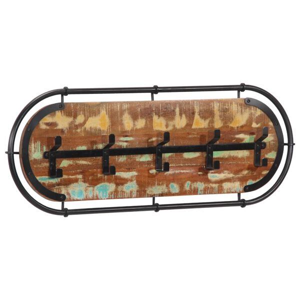 vidaXL Cuier haine montat pe perete cu 5 c&acirc;rlige, lemn masiv reciclat