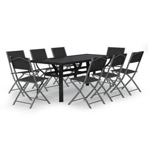 vidaXL Set de servit masa pentru grădină, 9 piese, gri și negru