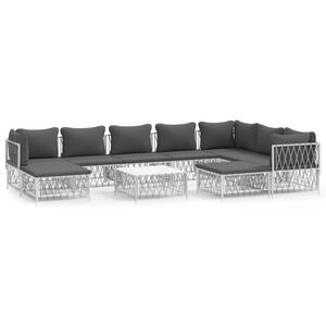 vidaXL Set mobilier de grădină, 10 piese, cu perne, alb, oțel