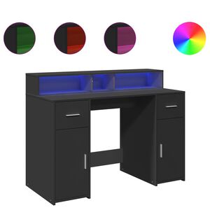 vidaXL Birou cu lumini LED, negru, 120x55x91 cm, lemn prelucrat