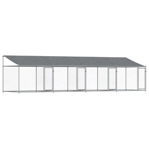 vidaXL Cușcă c&acirc;ini cu acoperiș și uși, gri, 8x2x2 m, oțel galvanizat