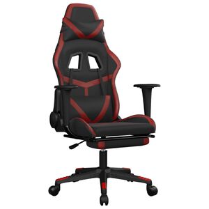 vidaXL Scaun de gaming cu suport picioare, negru/roșu vin, piele eco
