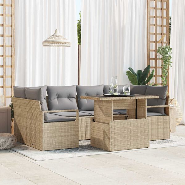 vidaXL Set de canapele pentru grădină 7 pcs Bej Rattan poli