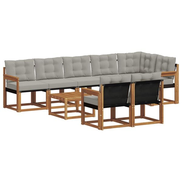 vidaXL Set de canapele de exterior 9 pcs Gri natural și deschis