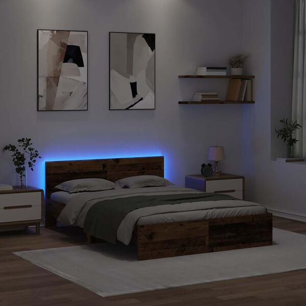 vidaXL Cadru de pat cu headboard Lemn Vechi 120 x 200 cm Lemn compozit