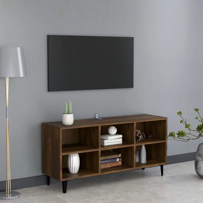 vidaXL Comodă TV, picioare din metal, stejar maro, 103,5x30x50 cm