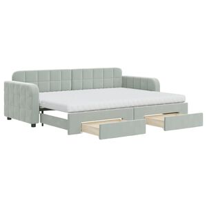 vidaXL Pat de zi cu extensie și sertare, gri deschis 80x200 cm catifea
