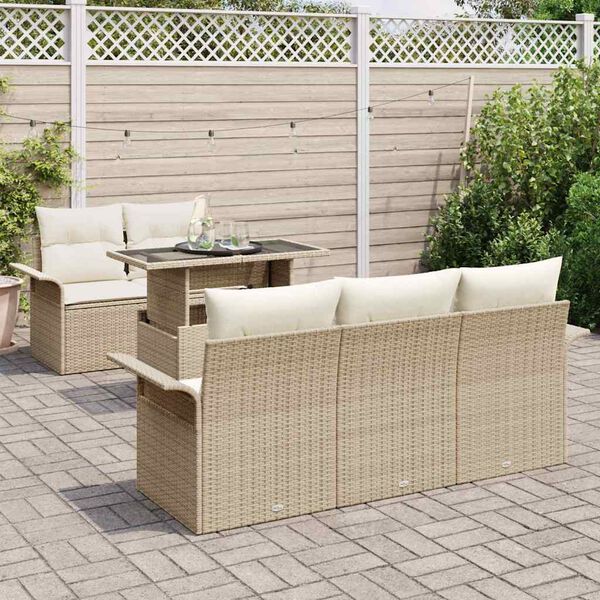 vidaXL Set de canapele pentru grădină cu pernă 6 pcs Bej Poli Rattan
