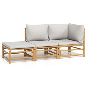 vidaXL Set mobilier de grădină cu perne gri deschis, 3 piese, bambus