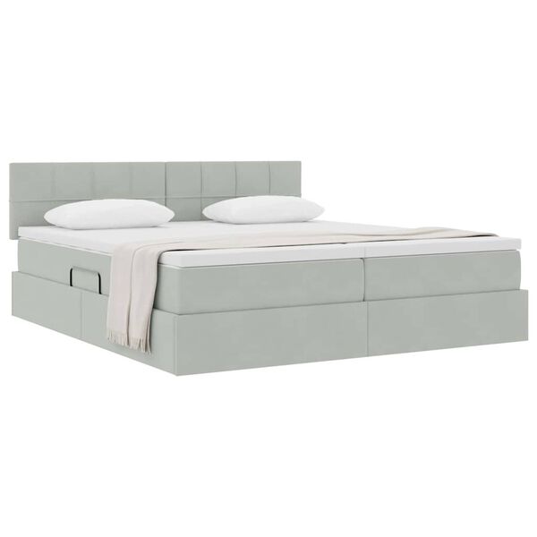 vidaXL Pat cu storage cu saltea cu headboard Gri deschis 100 x 200 cm