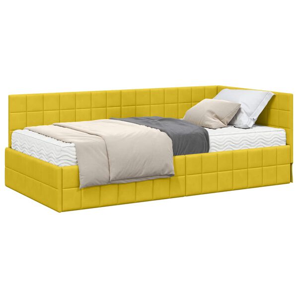 vidaXL Cadru de pat colțar cu saltea cu headboard 2 pcs Galben Catifea