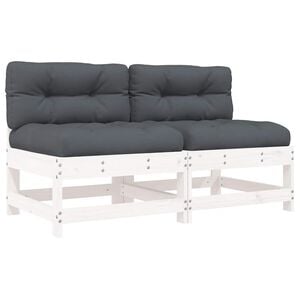 vidaXL Canapele de mijloc cu perne, 2 buc., alb, lemn masiv de pin