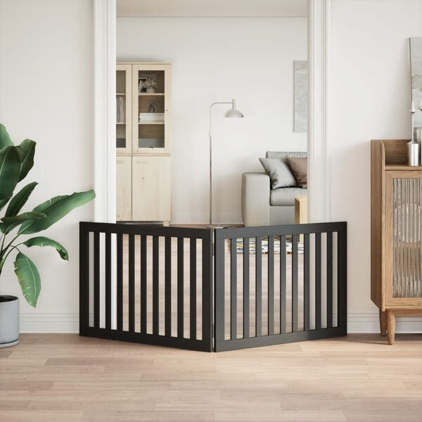 vidaXL Poartă pentru c&acirc;ini pliabilă 2 panouri negru, 160 cm, lemn plop
