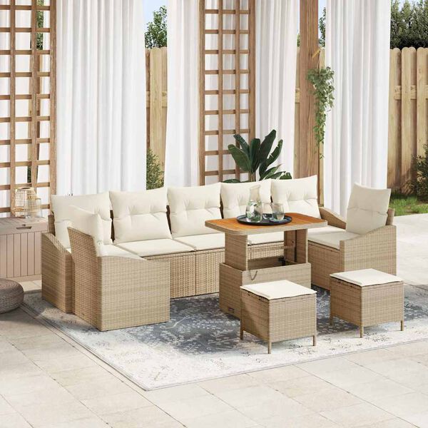 vidaXL Set de canapele pentru grădină cu pernă 10 pcs Bej Rattan poli