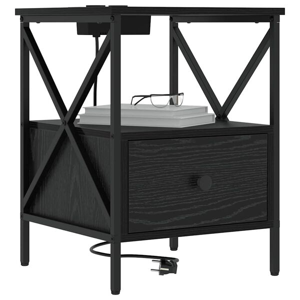 vidaXL Dulap de noapte Stejar Negru 41,5 x 40,5 x 55 cm Lemn compozit