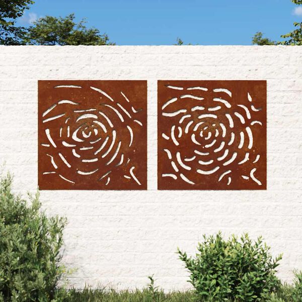 vidaXL Decor de perete 2 buc. 55x55 cm model trandafiri oțel Corten