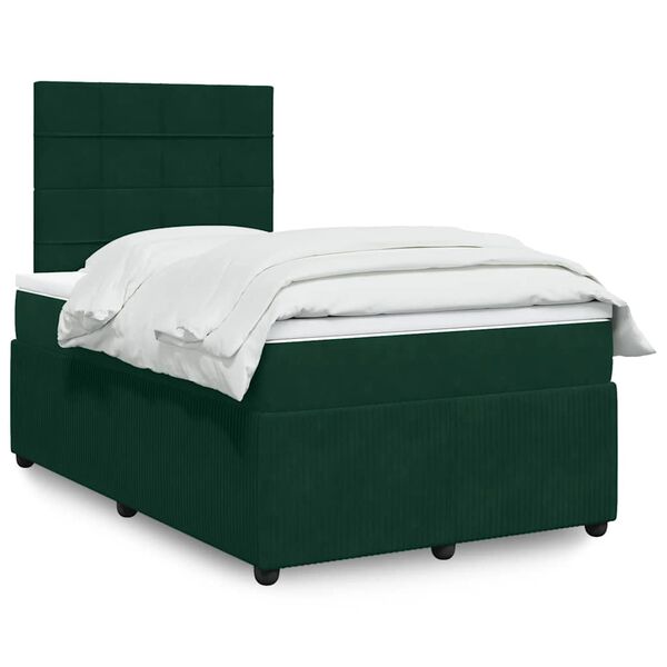 vidaXL Pat box spring cu saltea, verde &icirc;nchis, 120x200 cm, catifea