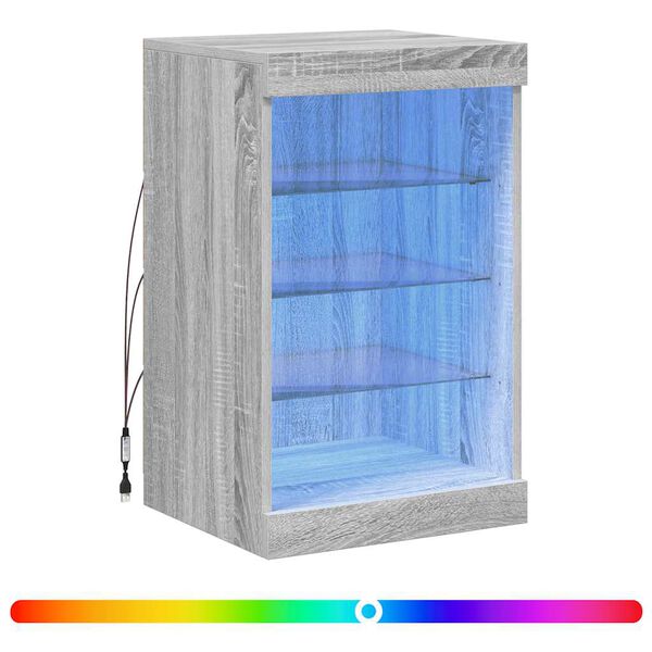 vidaXL Servantă cu lumini LED, gri sonoma, 41x37x67 cm