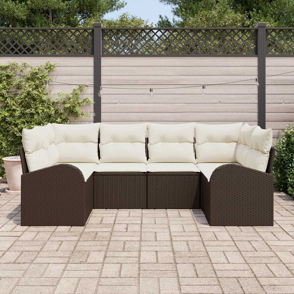 vidaXL Set de canapele pentru grădină cu pernă 6 pcs Maro Poli Rattan