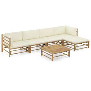 vidaXL Set mobilier de grădină cu perne alb crem, 6 piese, bambus
