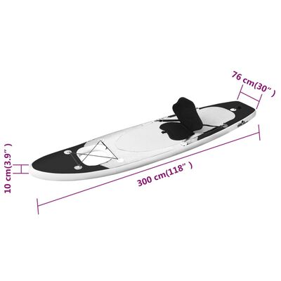 vidaXL Set placă paddleboarding gonflabilă, negru, 300x76x10 cm