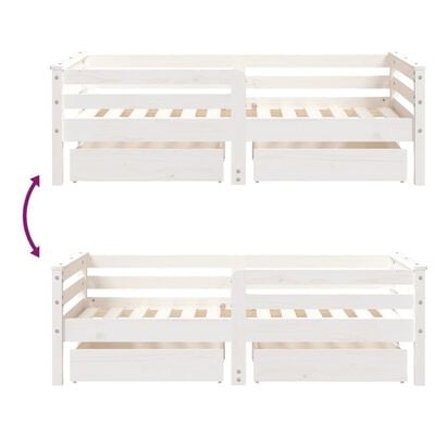 vidaXL Cadru de pat copii cu sertare, alb, 70x140 cm, lemn masiv pin