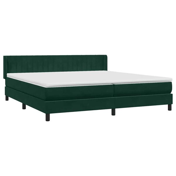 vidaXL Pat box spring cu saltea, verde &icirc;nchis, 180x220 cm, catifea