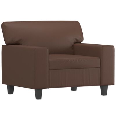 vidaXL Fotoliu canapea cu taburet, maro, 60 cm, piele ecologică