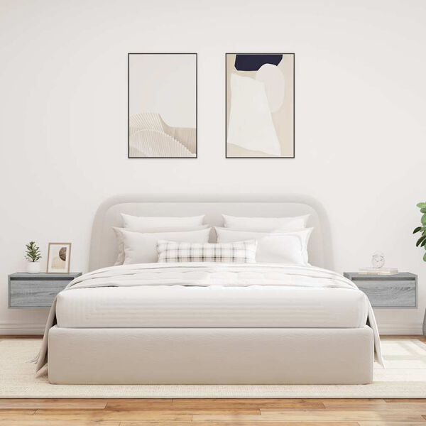 vidaXL Noptiere montate pe perete cu lumini LED, 2 buc., sonoma gri