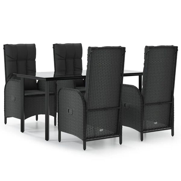 vidaXL Set mobilier de grădină cu perne, 5 piese, negru, poliratan