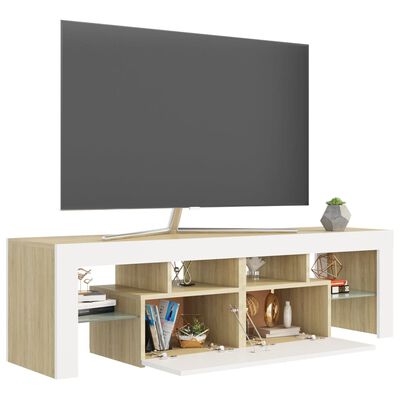 vidaXL Comodă TV cu lumini LED, alb și stejar Sonoma, 140x36,5x40 cm