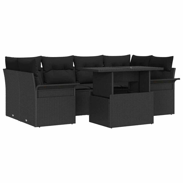vidaXL Set de canapele pentru grădină cu pernă 7 pcs Negru Rattan poli